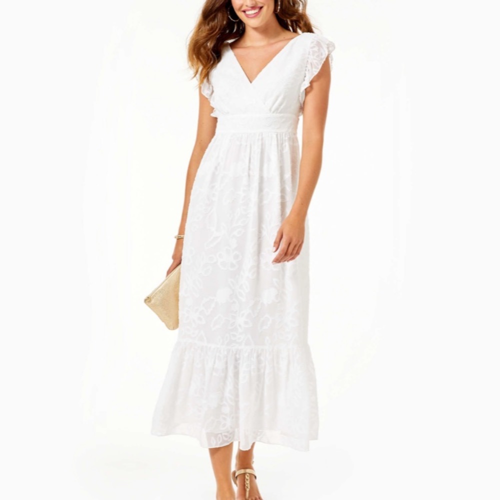 Autumn ruffle midi white dress